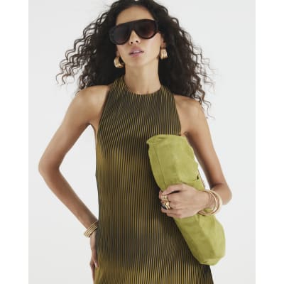 Green Plisse Sleeveless Halter Neck Top