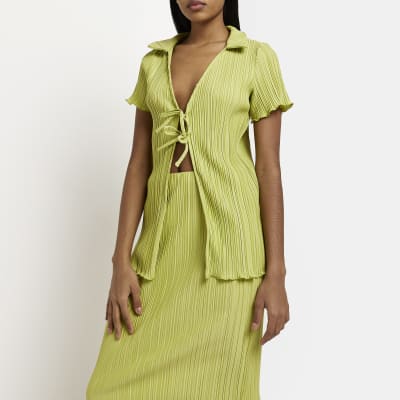 bright green plisse button front oversized shirt