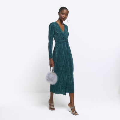 Topshop Maternity plisse wrap dress in green