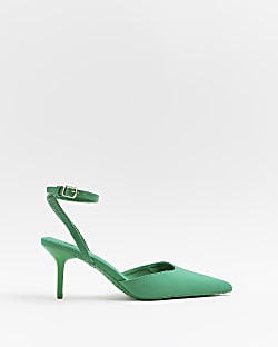 Green pointed heeled court shoes
