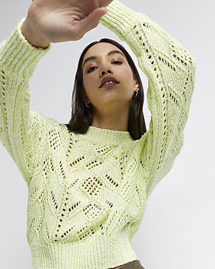 Green pointelle knit jumper