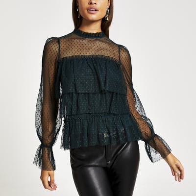 green mesh top long sleeve