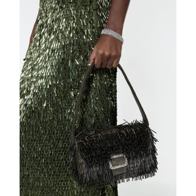 Green Premium Fringed Beaded Shoulder Bag