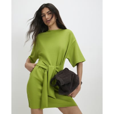 Green Premium Tie Front Mini Dress | River Island