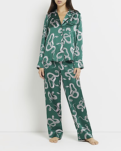 Green print satin pyjama bottoms