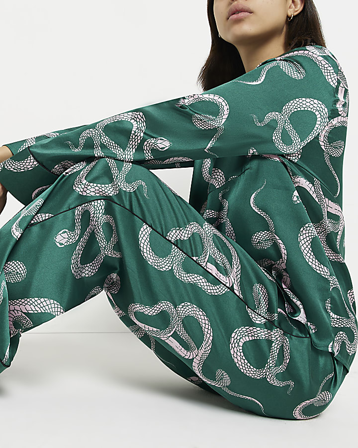 Green print satin pyjama top