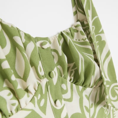 Green printed bodycon midi dress