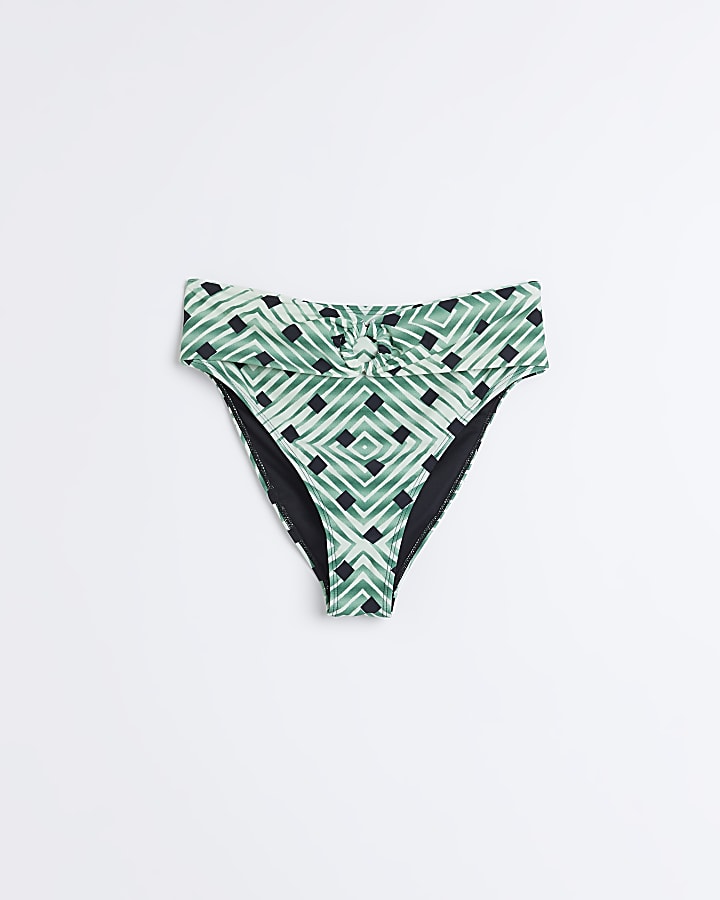 Green printed high waist bikini bottoms
