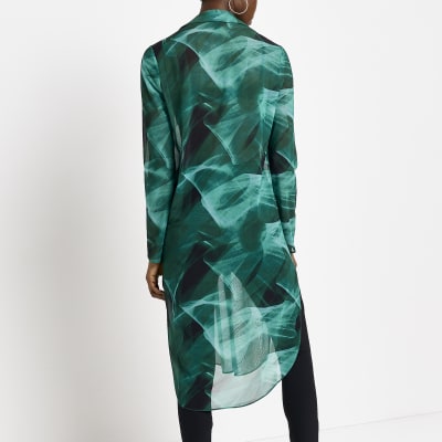 Green printed longline shirt