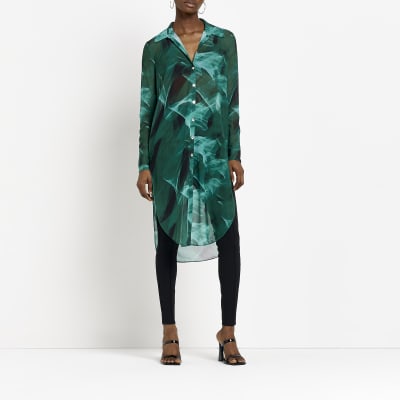 Green printed longline shirt