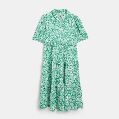 Green printed midi shirt dress