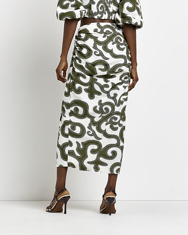 Green printed midi skirt