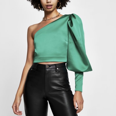 one shoulder puff sleeve top