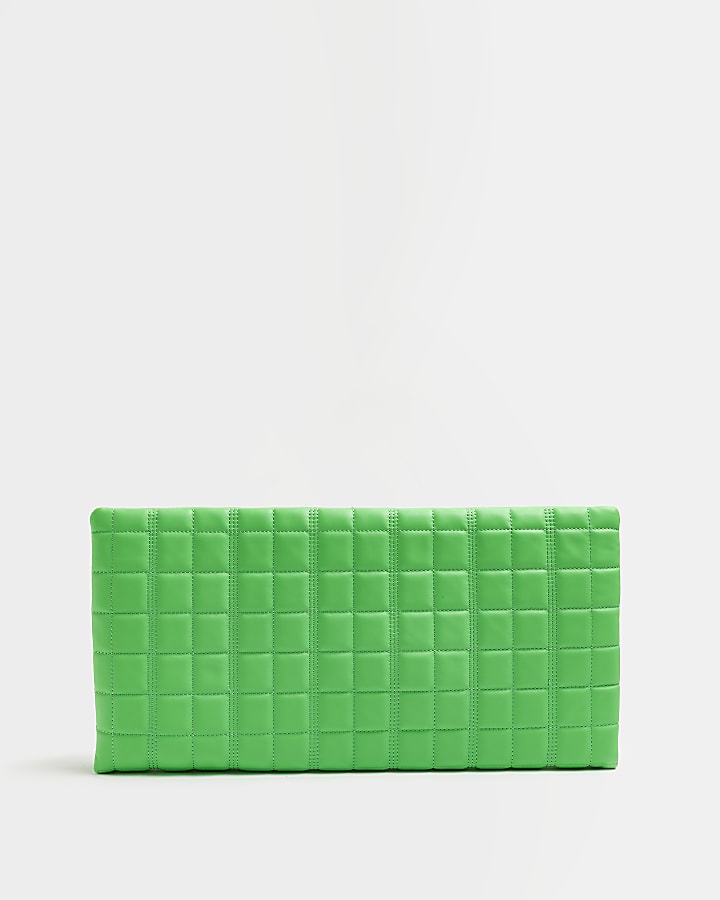 Green quilted clutch bag