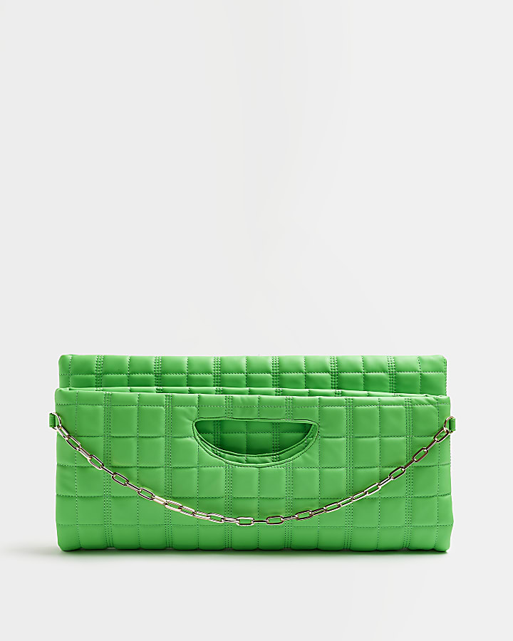 Green quilted clutch bag