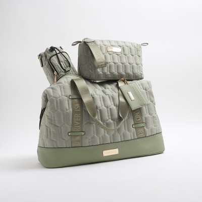 Green Quilted Holdall 3 piece set River Island