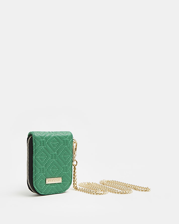Green quilted mini cross body bag