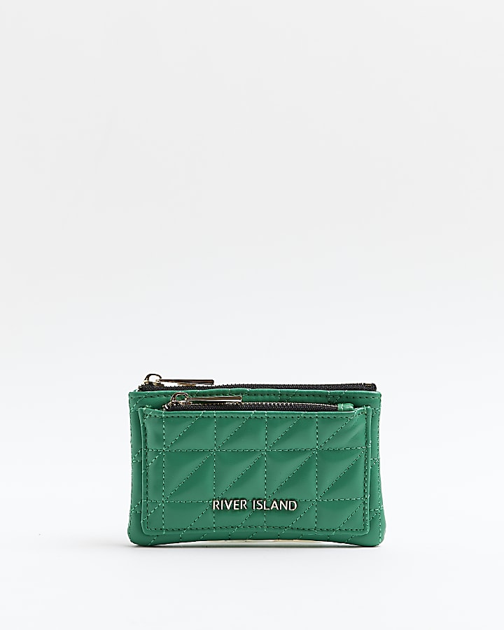 Green quilted zip up pouch