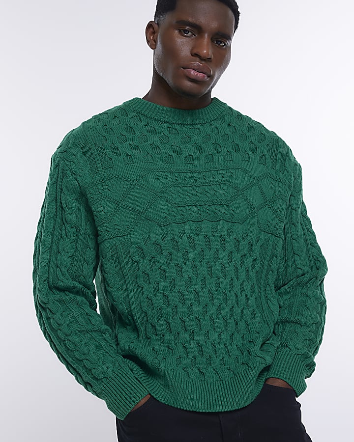Green regular fit cable knit jumper