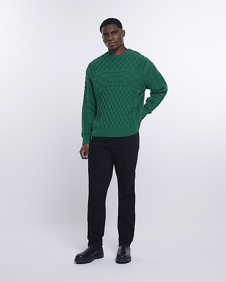 Green regular fit cable knit jumper