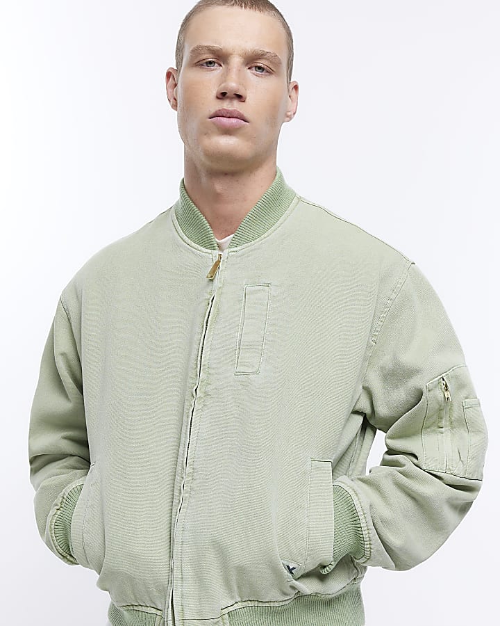 Green regular fit canvas MA1 bomber jacket