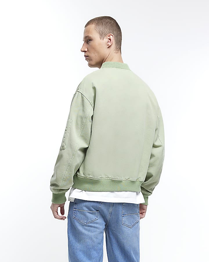 Green regular fit canvas MA1 bomber jacket