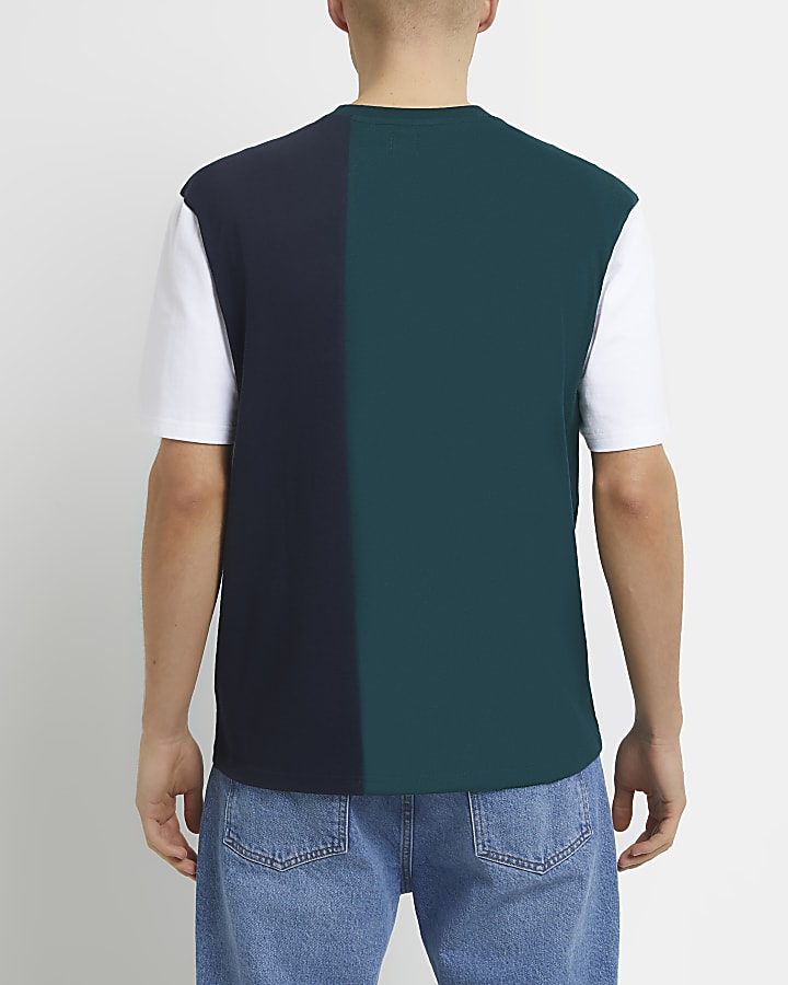 Green regular fit colour block t-shirt