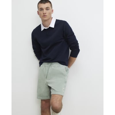 Green Regular Fit Corduroy Shorts