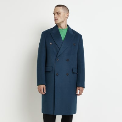 Green regular fit double breast overcoat | River Island