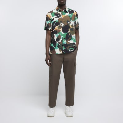 Green regular fit floral shirt
