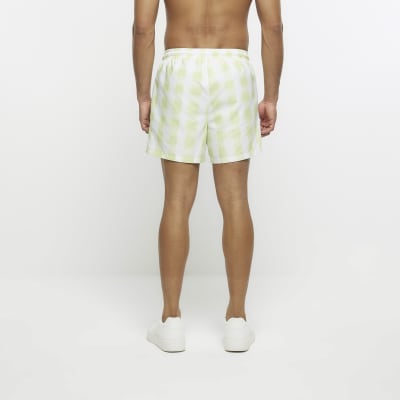 Green regular fit gingham swim shorts River Island