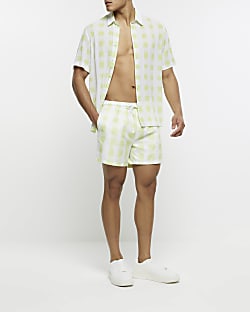 Green regular fit gingham swim shorts