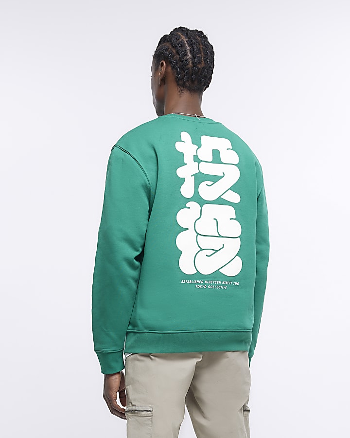 Green regular fit graffiti print sweatshirt
