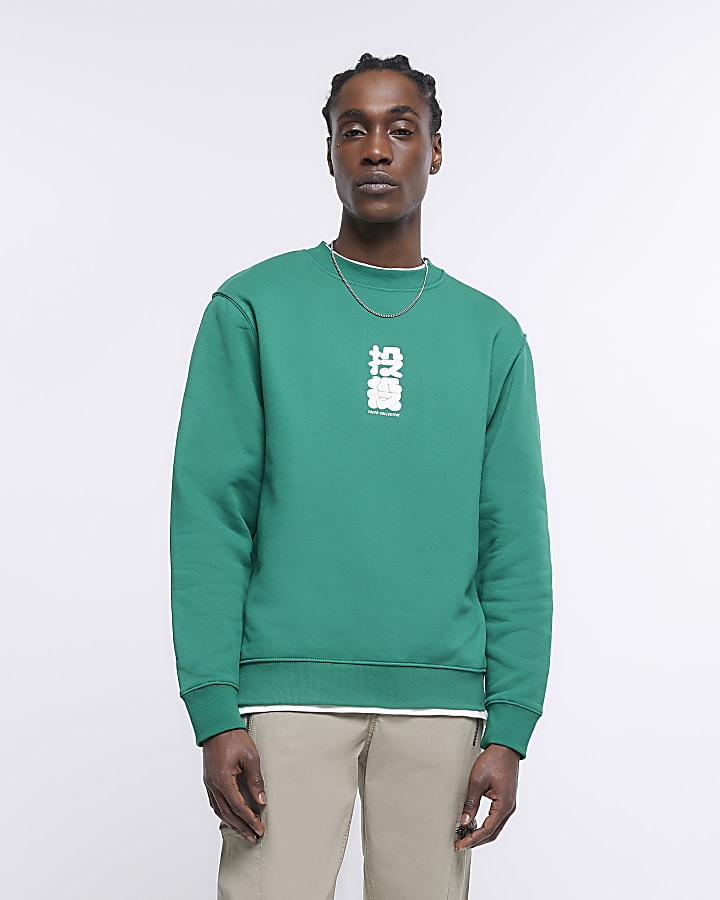 Green regular fit graffiti print sweatshirt