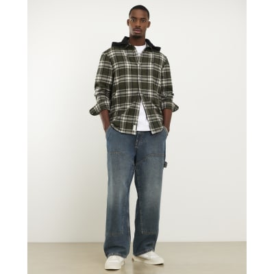 Green Regular Fit Hooded Brushed Check Shirt