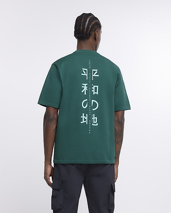 Green regular fit Japanese print t-shirt