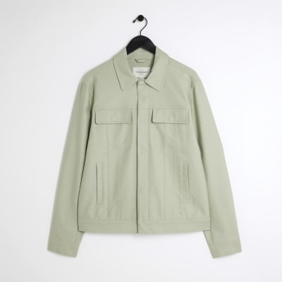 Green regular fit linen blend jacket | River Island Green regular fit linen blend jacket | River Island