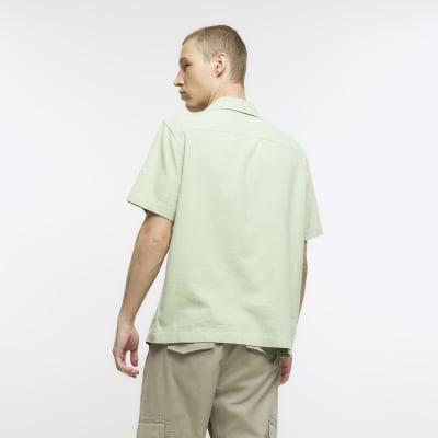 Green regular fit linen blend revere shirt