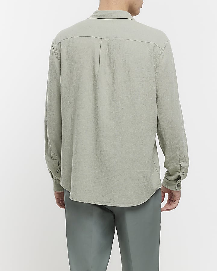 Green regular fit linen blend shirt