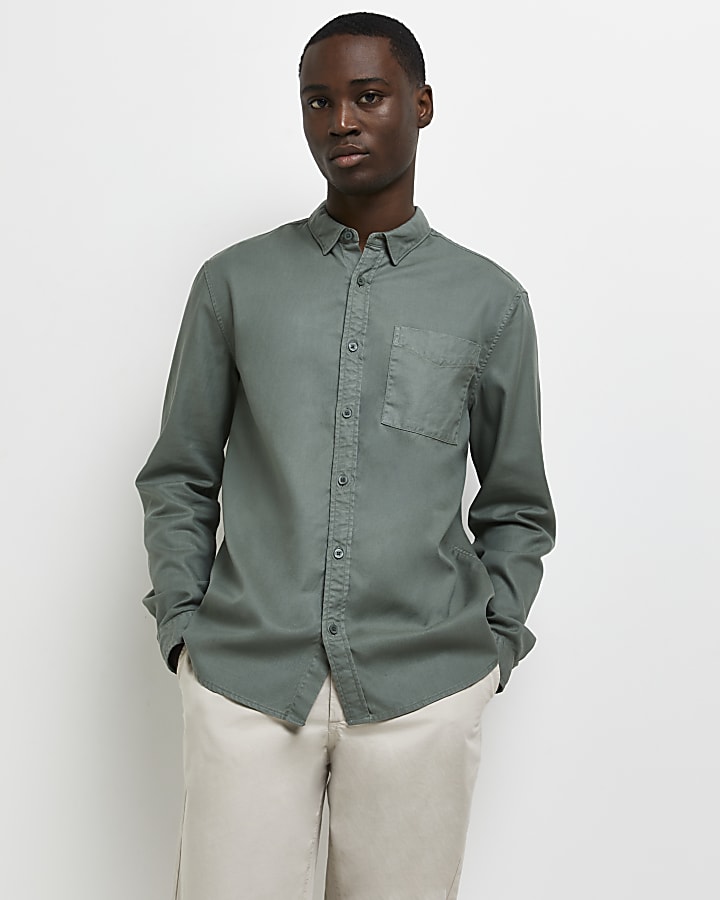 Green regular fit lyocell twill shirt