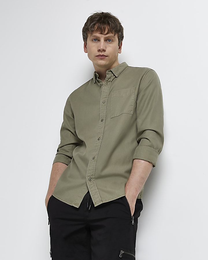 Green regular fit lyocell twill shirt