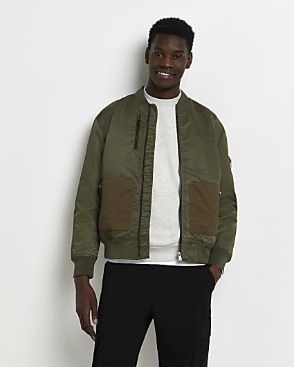 Green regular fit Nylon bomber jacket