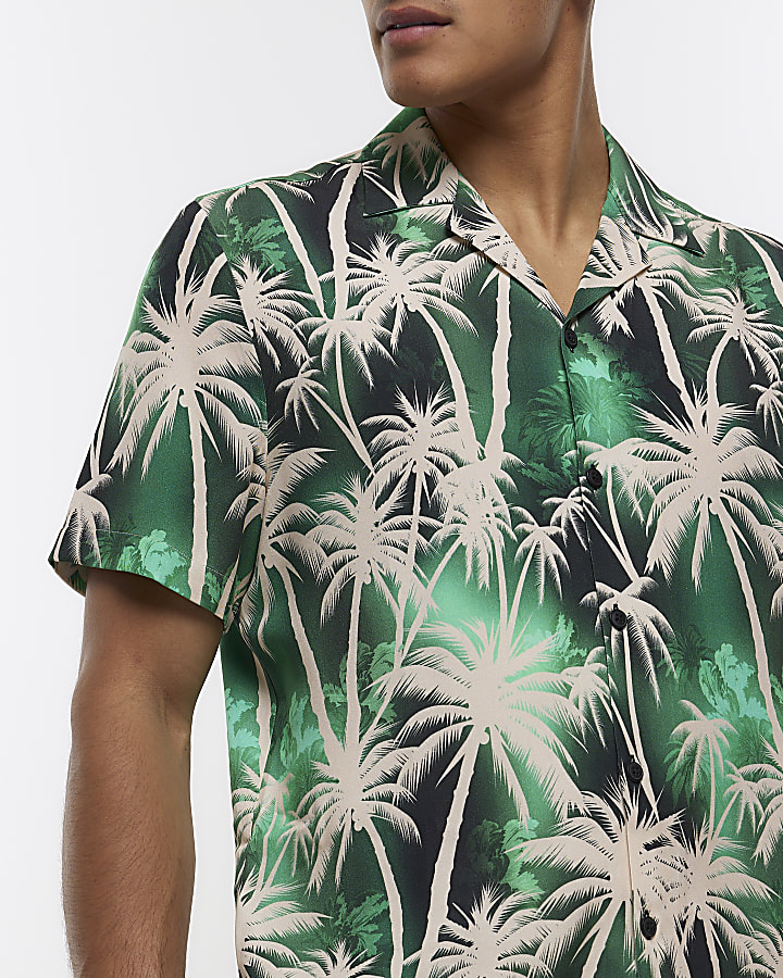 Green regular fit palm tree graphic shirt