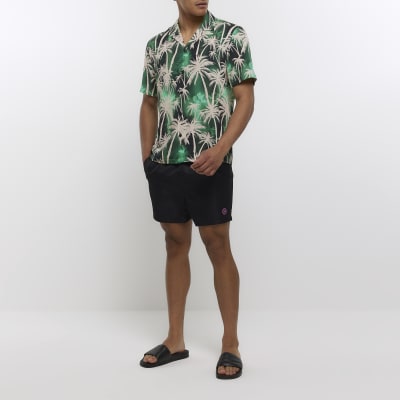 Green regular fit palm tree graphic shirt