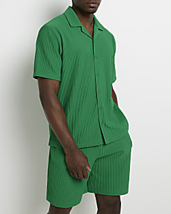 Green Regular fit Plisse Revere shirt