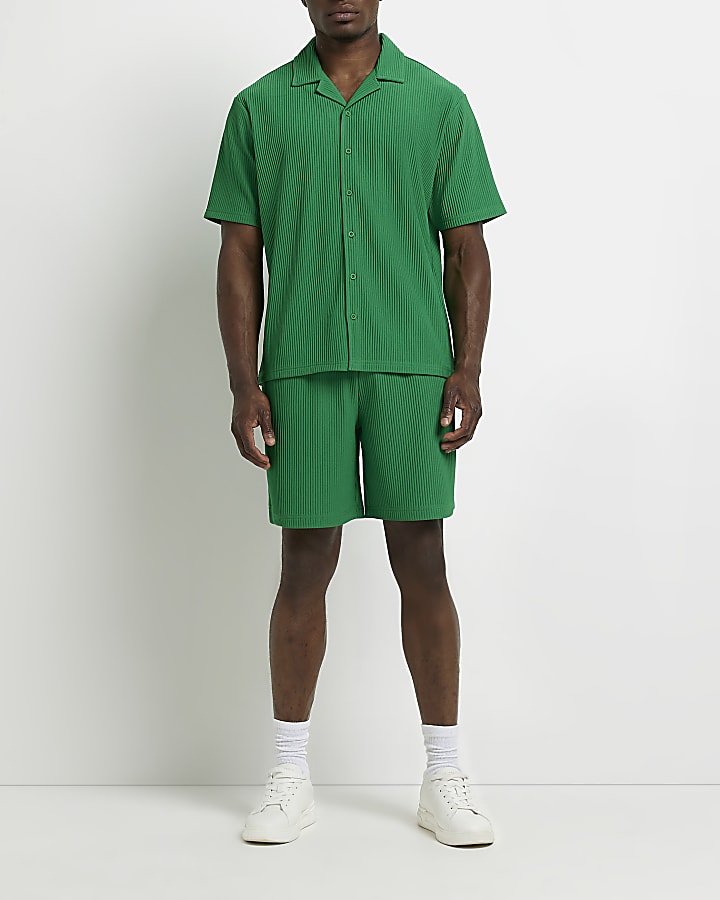 Green Regular fit Plisse Revere shirt
