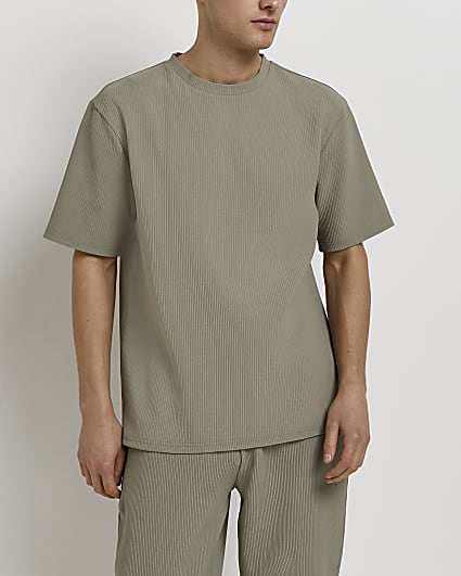 Green regular fit plisse t-shirt