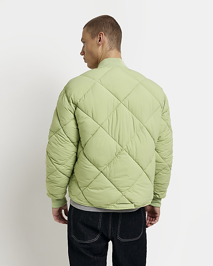 Green regular fit quilted bomber jacket