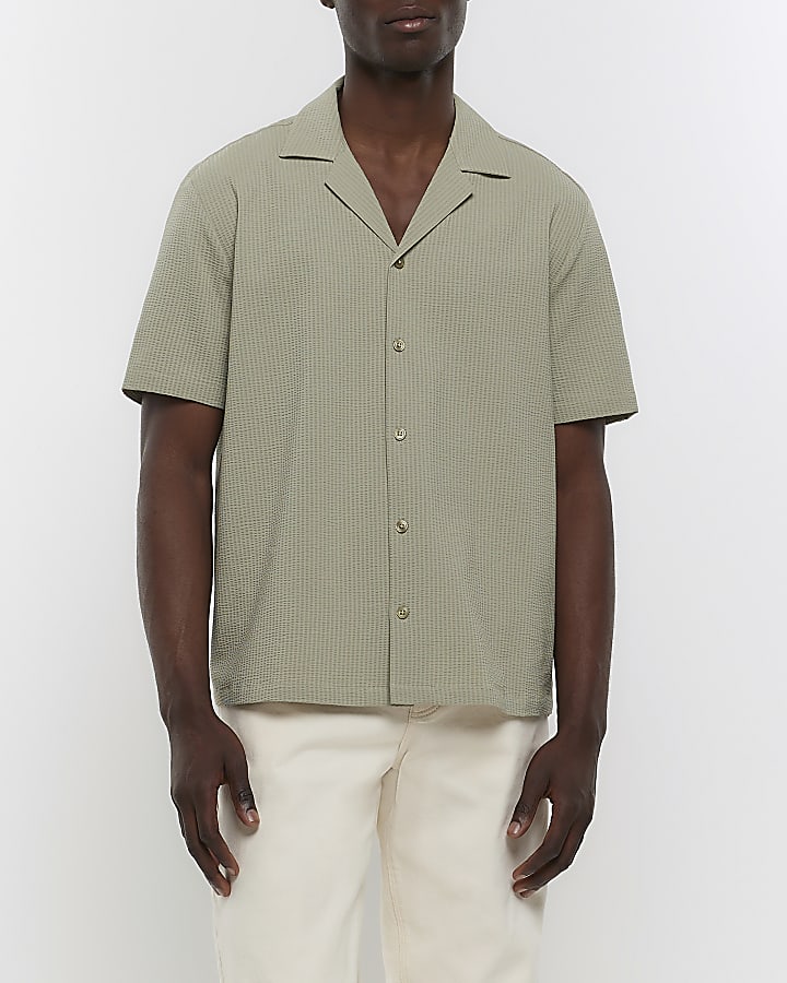 Green regular fit seersucker shirt | River Island