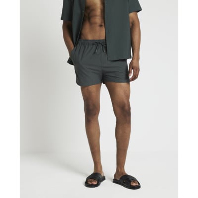 Green regular fit seersucker swim shorts River Island